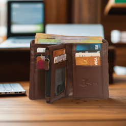 3 Quarter - Multifunctional Leather Wallet - Chocolate