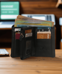 3 Quarter - Multifunctional Leather Wallet - Black
